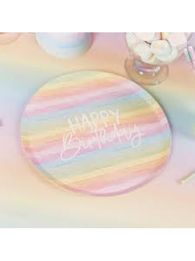 ECO RAINBOW HAPPY BIRTHDAY PLATES PK8