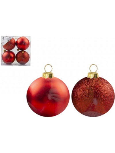 SNOW WHITE BOX OF 4 BAUBLES 10CM RED