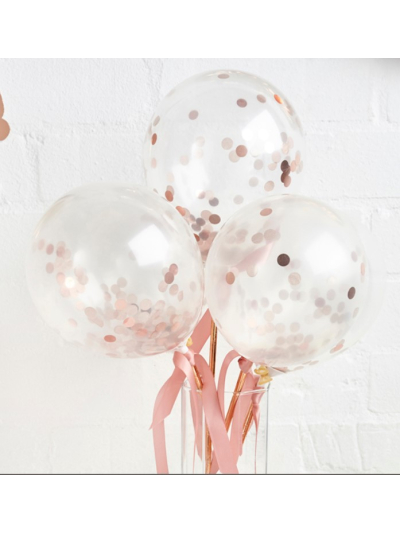 ROSE GOLD 5" CONFETTI MINI BALLOONS PK5