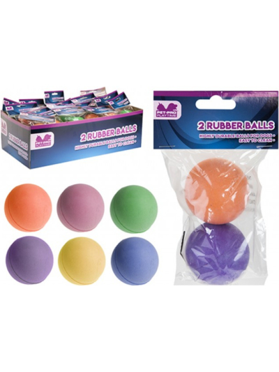 PACK OF 2 RUBBER DOG BALLS SOLID COLOUR 6CM
