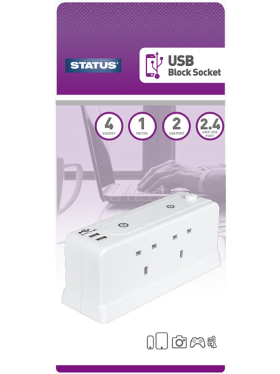 4 WAY EXTENSION SOCKET WITH 2 USB SOCKET PORT