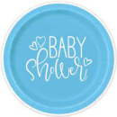 UNIQUE 9" BLUE HEART BABY SHOWER PLATES PK8