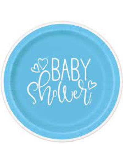 UNIQUE 9" BLUE HEART BABY SHOWER PLATES PK8