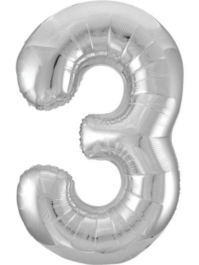 UNIQUE 34" SILVER FOIL BALLOON NUMBER 3