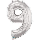 UNIQUE 34" SILVER FOIL BALLOON NUMBER 9
