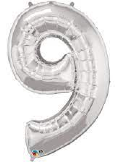 UNIQUE 34" SILVER FOIL BALLOON NUMBER 9
