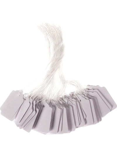 PRE-STRUNG TIE-ON TAGS WHT 28X43MM PK100