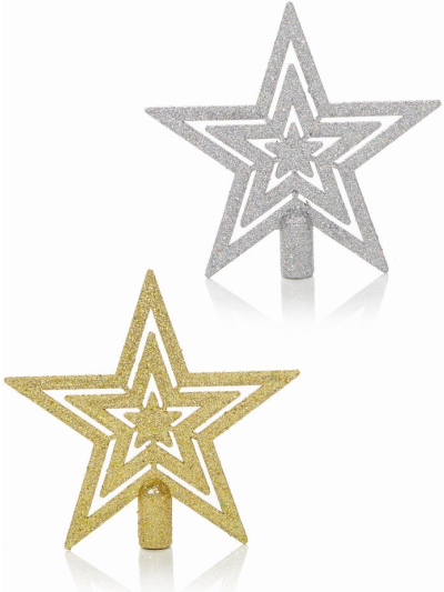 GLITTER TREE TOP STAR 23CM, ASSORTED COLOR SOLD SINGLE