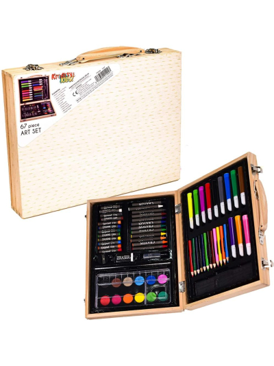 KREATIVE KIDS 67PC ART SET IN WOODEN CARRY CASE