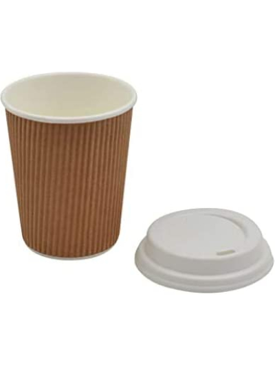ESSENTIAL KRAFT RIPPLE CUPS & LIDS 12OZ , PK10