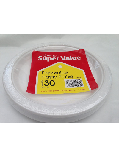 ESSENTIAL SV WHITE PLASTIC PLATES 18CM PK30