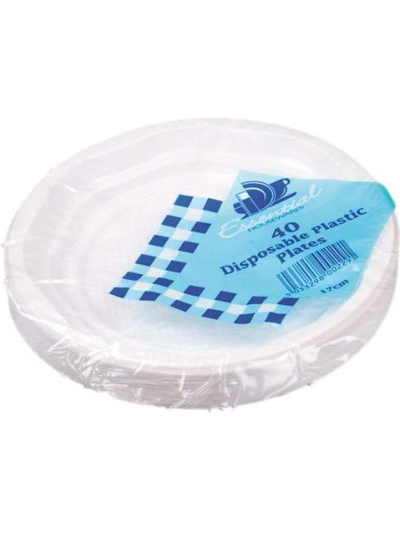 16CM WHITE PLASTIC PLATES PK40
