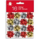 16 PC MINI GLITTER ASST COLOUR BOWS