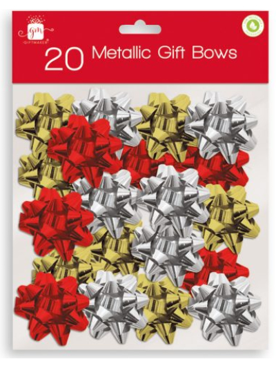 GIFTMAKER 20 PC MET GOLD/SILVER/RED BOWS