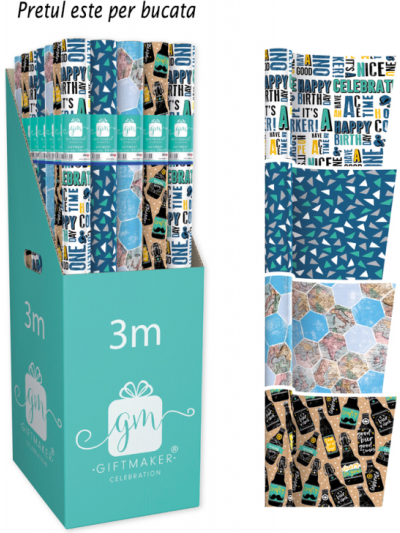 3M MALE HAPPY BDAY ROLL WRAP X 1