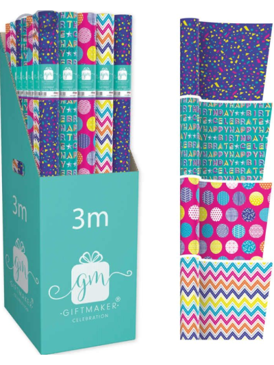 3M ROLL WRAP BRIGHTS BDAY X 1