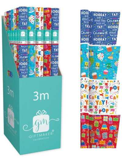 3M HAPPY BDAY ROLL WRAP X 1