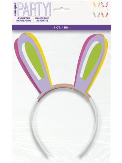 UNIQUE EASTER BUNNY EAR ASST HEADBANDS, PACK OF 4