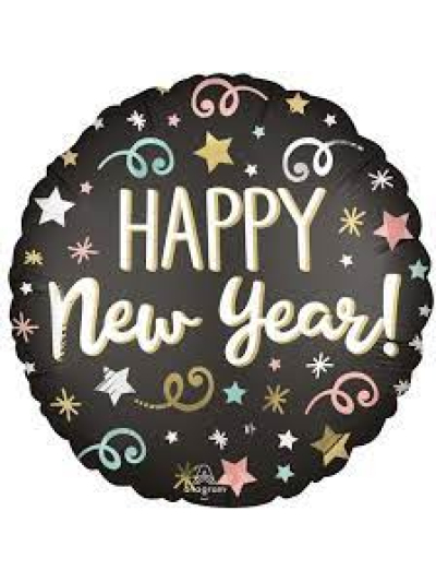 ANAGRAM 18" CONFETTI "HAPPY NEW YEAR" SATIN FOIL BALLOON