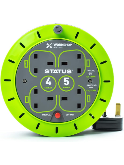 STATUS 4 SOCKET CABLE REEL, 5 METRE