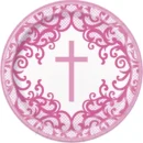 UNIQUE 9" FANCY PINK CROSS PLATES PK8