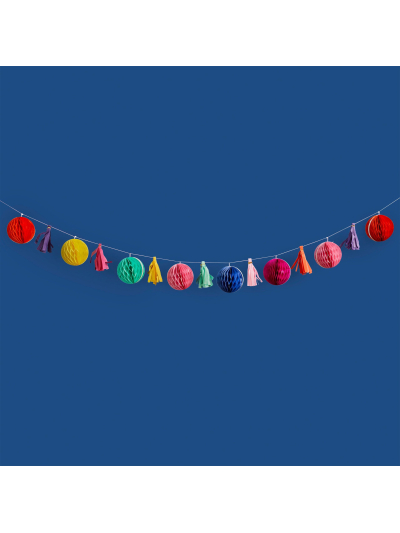 BRIGHT COLOURED HONEYCOMB & TASSEL GARLAND 2M