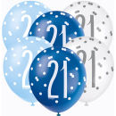 GLITZ 12" BLUE AGE 21 ASSORTED BALLOONS PK6