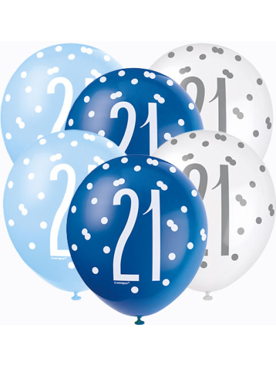 GLITZ 12" BLUE AGE 21 ASSORTED BALLOONS PK6