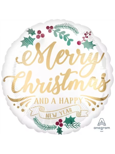 ANAGRAM 18" STANDARD "MERRY CHRISTMAS AND A HAPPY NEW YEAR" FOIL BALLOON