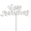 DIAMANTE HAPPY ANNIVERSARY SILVER STEM CAKE TOPPER