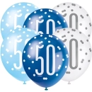 GLITZ 12" BLUE AGE 50 ASSORTED BALLOONS