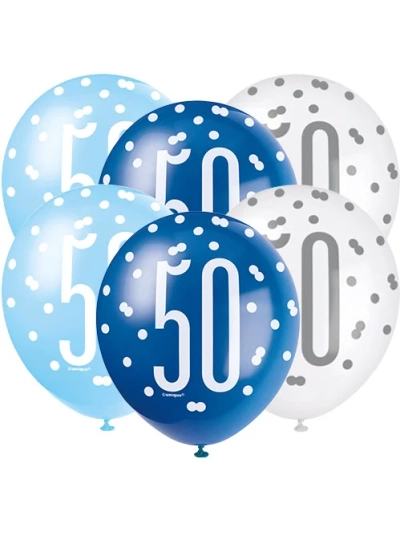GLITZ 12" BLUE AGE 50 ASSORTED BALLOONS