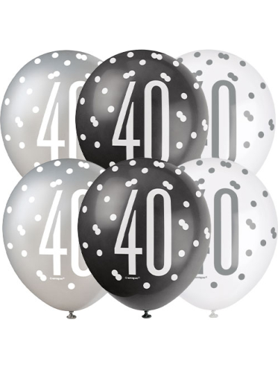 GLITZ 12" BLACK AGE 40 ASSORTED BALLOONS