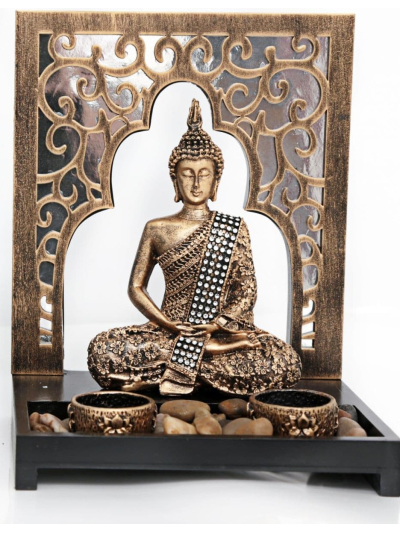 26X20.5CM BUDDHA T/LIGHT SET (Gold)