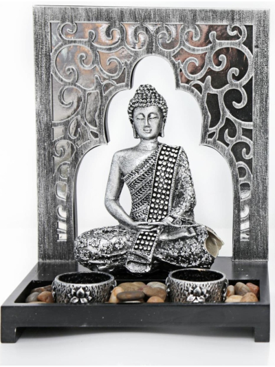 26X20.5CM BUDDHA T/LIGHT SET (Silver)