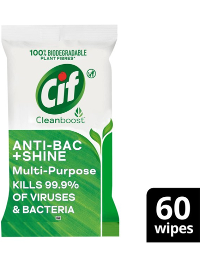 CIF BIODEGRADABLE WIPES 60'S ANTI BACTERIAL