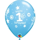 QUALATEX  BLUE 11" 1ST BIRTHDAY CIRCLE & STARS LATEX BALLOONS PK25