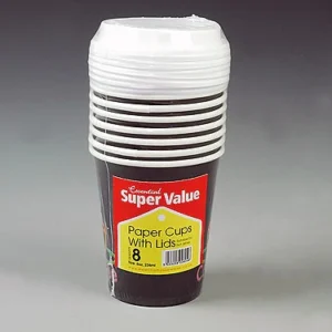 ESSENTIAL EV PAPER CUPS WITH LIDS 8OZ PK8