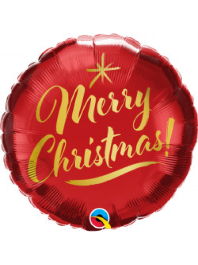 QUALATEX 18" CHRISTMAS GOLD SCRIPT RED MICROFOIL BALLOON
