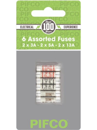 PIFCO 6 ASSORTED FUSES- 2 X 3A , 2 X 5A , 2 X 13A TOTAL 6