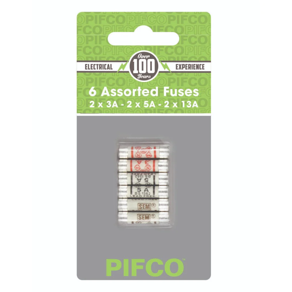 PIFCO 6 ASSORTED FUSES- 2 X 3A , 2 X 5A , 2 X 13A TOTAL 6
