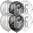 GLITZ 12" BLACK AGE 16 ASSORTED BALLOONS PK6