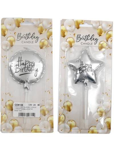SILVER BALLOON HAPPY BIRTHDAY CANDLE