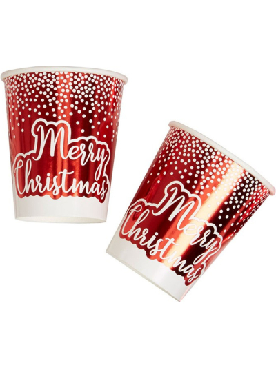 NEVITI MERRY CHRISTMAS RED & WHITE DOTS CUP PK8