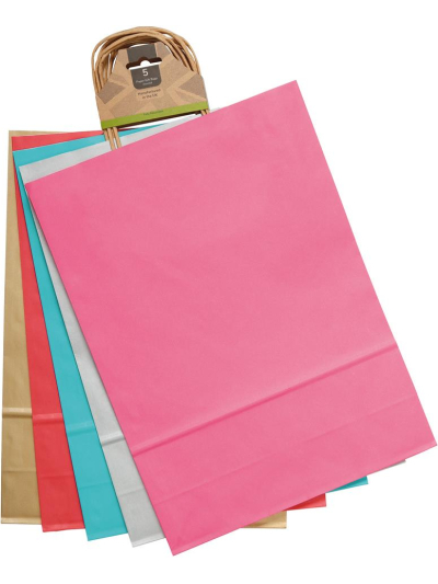 PAPER TWIST PLAIN COLOUR GIFT BAGS PK5