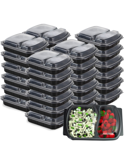 BLACK BASE MICROWAVABLE 2 COMPARTMENT CONTAINER