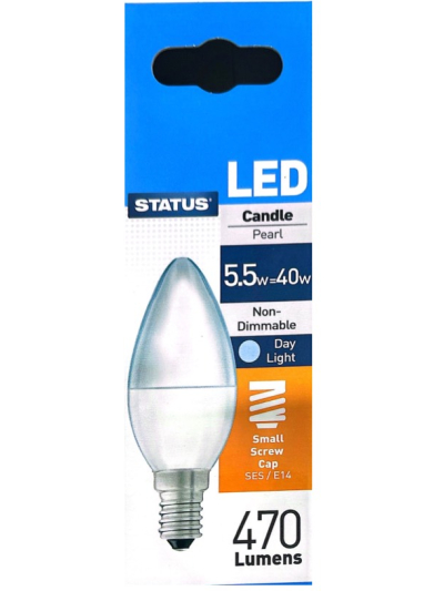 STATUS LED CANDLE PEARL "DAY LIGHT" SMALL SCREW CAP 5.5W=40W