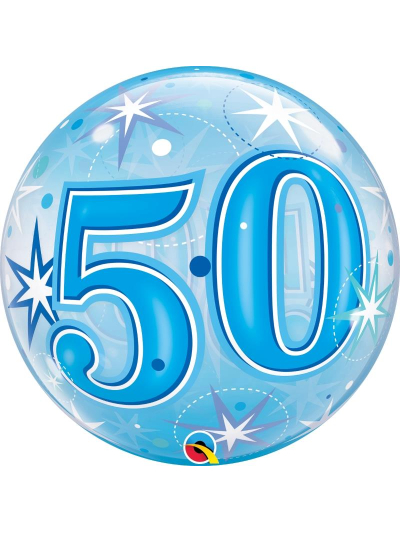QUALATEX 22" BLUE STARBURST NUMBER 50 BUBBLE BALLOON