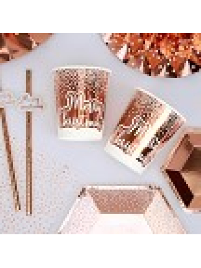 NEVITI 8X PAPER CUPS MERRY CHRISTMAS ROSE GOLD FOIL