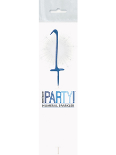 UNIQUE GLITZ BLUE 7IN NUMBER 1 SPARKLER